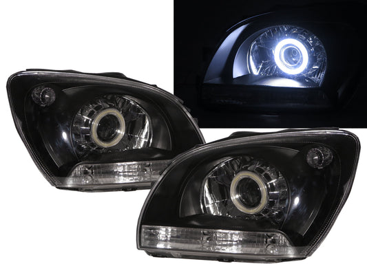 CrazyTheGod Sportage JE/KM Second generation 2004-2008 PRE-FACELIFT SUV 5D COB Projector Headlight Headlamp Black for KIA RHD