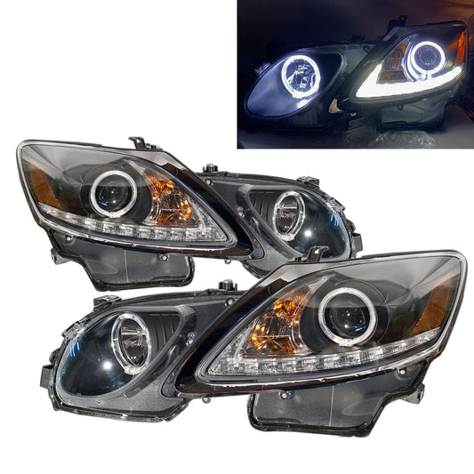 CrazyTheGod GS350 GS450h S190 Third generation 2006-2011 Sedan 4D Guide LED Angel-Eye Headlight Headlamp Black for LEXUS LHD