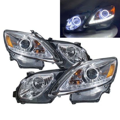 CrazyTheGod GS350 GS450h S190 Thế hệ thứ ba 2006-2011 Sedan 4D Guide LED Đèn pha mắt thiên thần Chrome cho LEXUS LHD