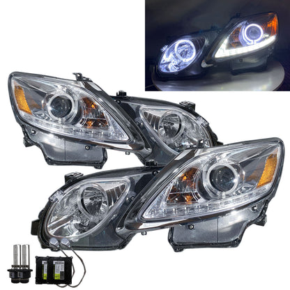 CrazyTheGod GS350 GS450h S190 Thế hệ thứ ba 2006-2011 Sedan 4D Guide LED Angel-Eye D4S W/ Ballast Headlight Đèn pha mạ crôm cho LEXUS RHD