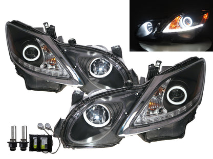 CrazyTheGod GS350 GS450h S190 Third generation 2006-2011 Sedan 4D Cotton Halo Projector Headlight Headlamp Black for LEXUS LHD