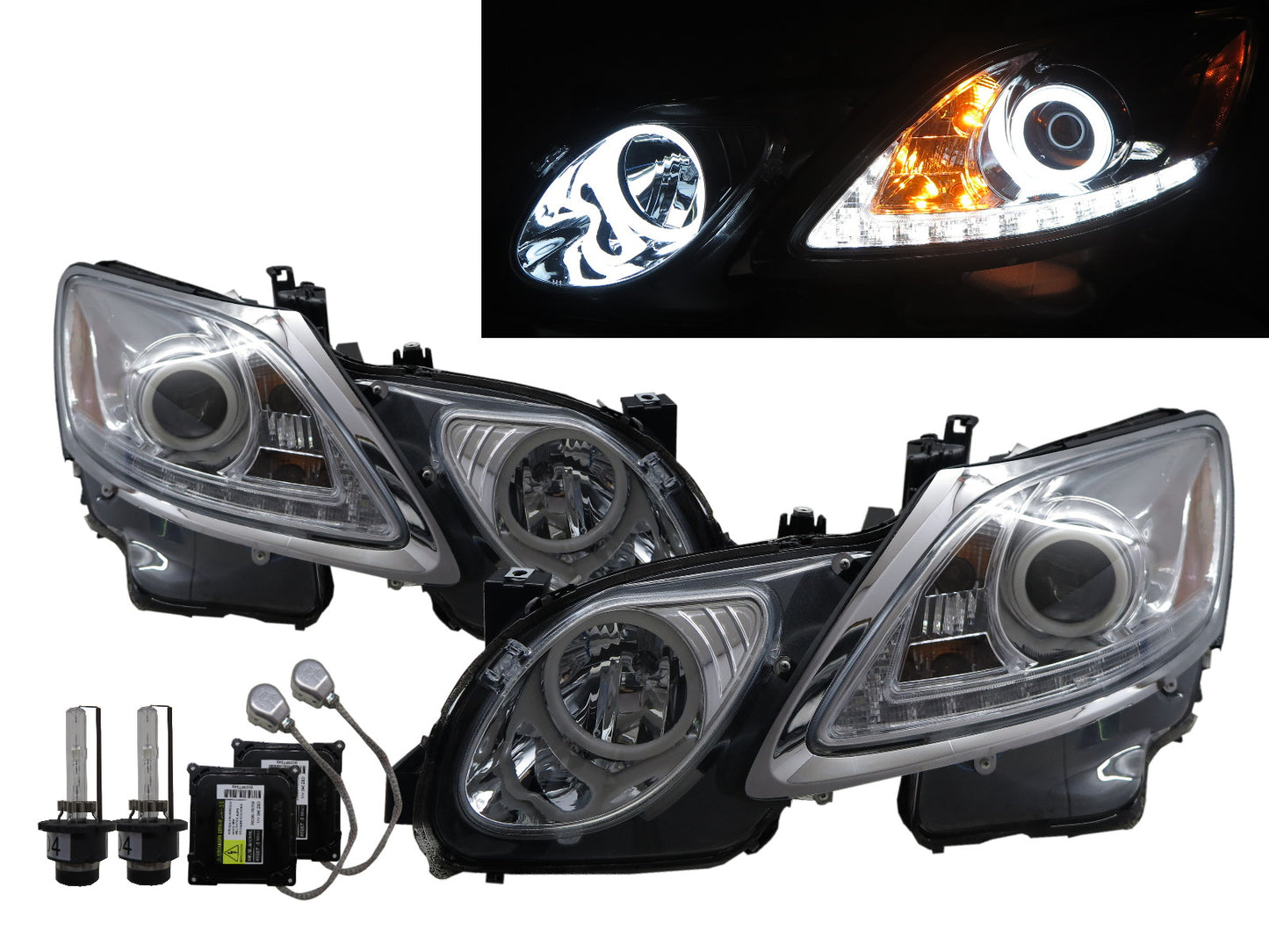 CrazyTheGod GS350 GS450h S190 Third generation 2006-2011 Sedan 4D Cotton Halo Projector Headlight Headlamp Chrome for LEXUS RHD