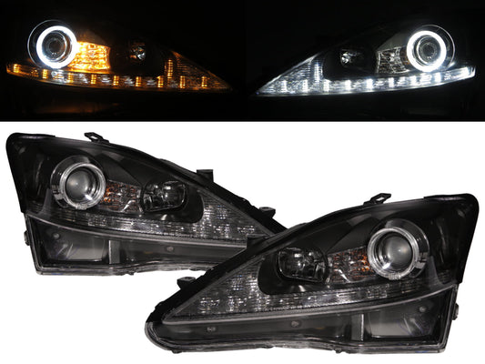 CrazyTheGod IS IS250/IS350 XE20 Second generation 2006-2009 PRE-FACELIFT Sedan/Convertible 2D/4D Guide LED Angel-Eye Projector HID Headlight Headlamp Black V1 for LEXUS LHD