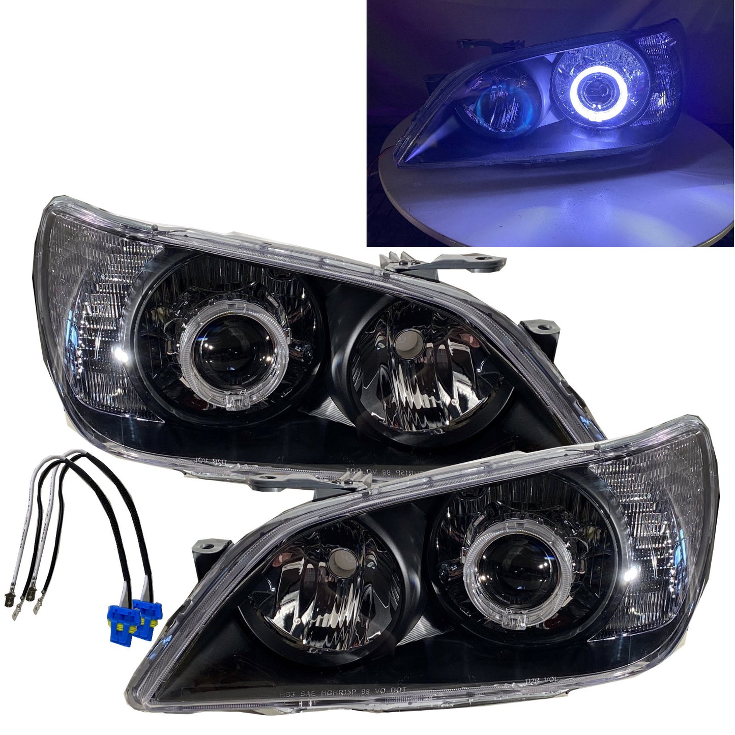 CrazyTheGod IS IS200/IS300 XE10 Thế hệ đầu tiên 1999-2005 Sedan 4D Guide LED Angel-Eye Projector HID Đèn pha Đèn pha màu đen cho LEXUS RHD