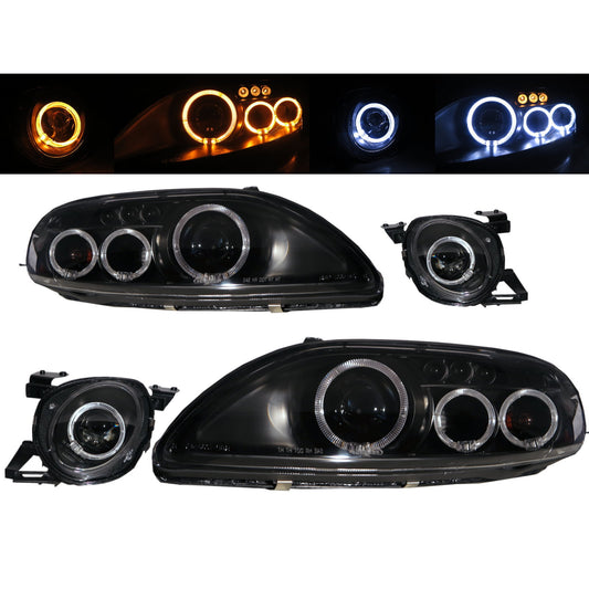 CrazyTheGod SC-seires SC300/SC400 Z30 First generation 1992-2000 Coupe 2D Guide LED Angel-Eye Projector Headlight Headlamp Black V2 for LEXUS LHD