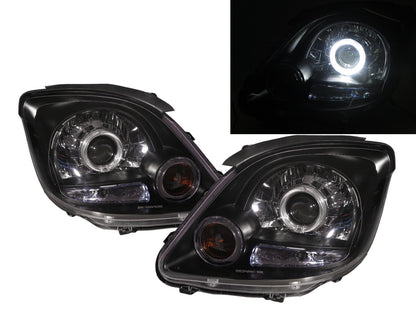 ไฟหน้าโปรเจคเตอร์ LED Angel-Eye Guide แบบ 2D/5D Guide ของ CrazyTheGod Adventure สำหรับรถบรรทุก/รถบรรทุก ปี 2004-2008 สีดำ สำหรับ Mitsubishi RHD