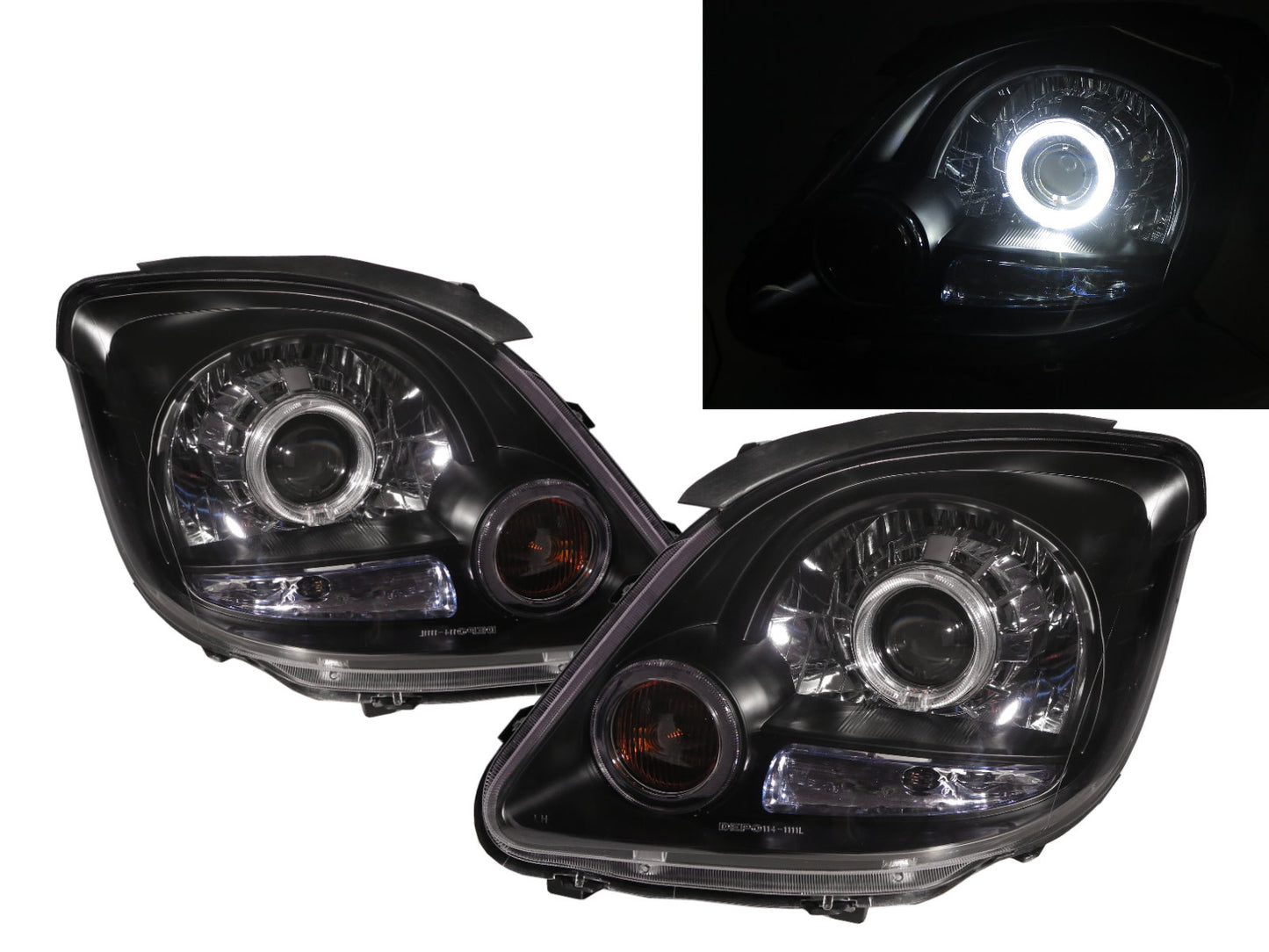 ไฟหน้าโปรเจคเตอร์ LED Angel-Eye Guide แบบ 2D/5D Guide ของ CrazyTheGod Adventure สำหรับรถบรรทุก/รถบรรทุกขนาดเล็ก สีดำ รุ่นปี 2004-2008 สำหรับ Mitsubishi LHD