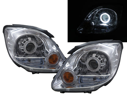 ไฟหน้าโปรเจคเตอร์ LED Angel-Eye แบบ 2D/5D Guide ของ CrazyTheGod Adventure สำหรับรถบรรทุก/รถบรรทุกขนาดเล็ก รุ่นปี 2004-2008 สีโครเมียม สำหรับ Mitsubishi LHD