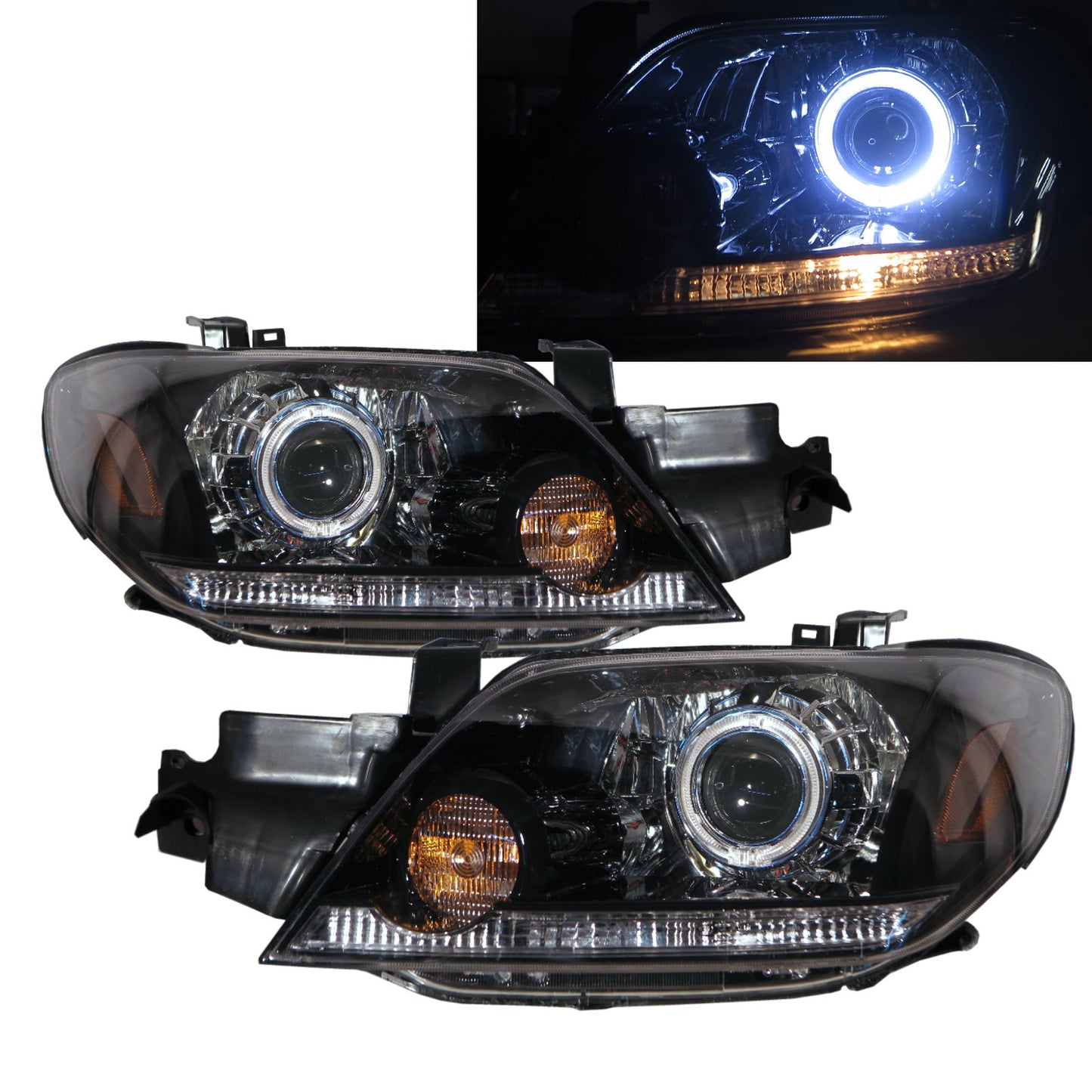 CrazyTheGod Airtrek LA-CU4W First generation 2003-2005 Wagon 5D Guide LED Angel-Eye Projector Headlight Headlamp Black EUROPE H4 for Mitsubishi RHD