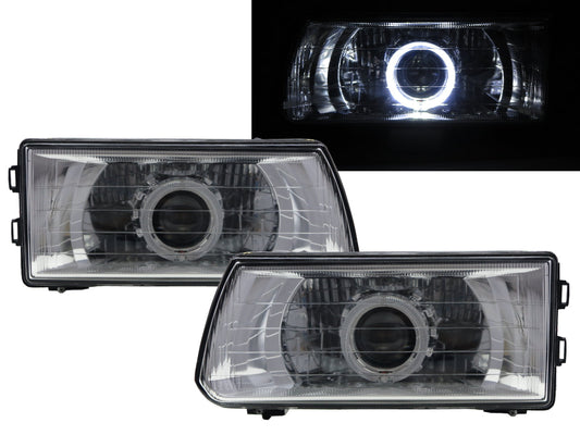 CrazyTheGod Delica L300 1999-present VAN/Pickup 2D/4D Guide LED Angel-Eye Projector Headlight Headlamp Chrome for Mitsubishi LHD