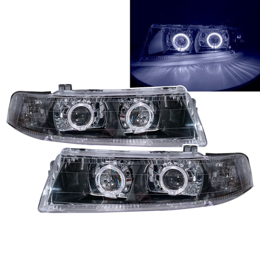 CrazyTheGod LANCER EVOLUTION EVO 5 Fifth generation 1998-1999 Sedan 4D Guide LED Angel-Eye Projector Headlight Headlamp Black V2 for Mitsubishi LHD