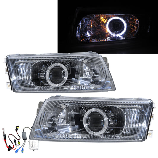 CrazyTheGod Lancer EVO EVOLUTION EVO 5 Fifth generation 1998-1999 Sedan 4D Guide LED Angel-Eye Projector HID Headlight Headlamp Chrome V2 for Mitsubishi LHD