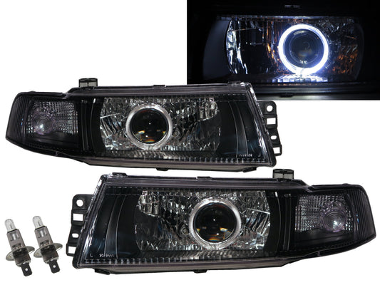 CrazyTheGod Lancer EVO EVOLUTION EVO 6 Sixth generation 1998-2001 Sedan 4D Guide LED Angel-Eye Projector Headlight Headlamp Black for Mitsubishi LHD