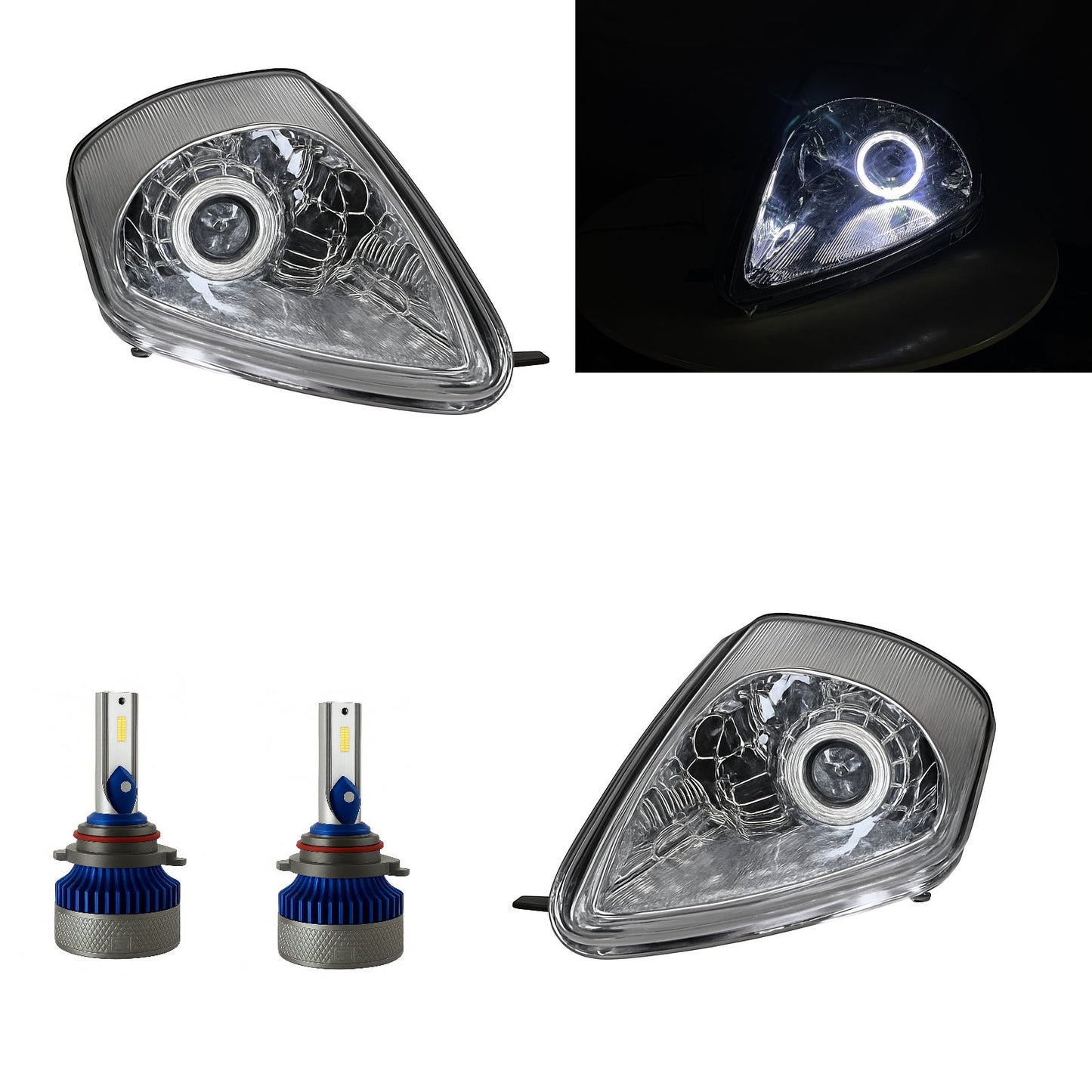 CrazyTheGod Eclipse 2003-2005 Guide LED Angel-Eye Projector Headlight Headlamp Chrome for Mitsubishi LHD