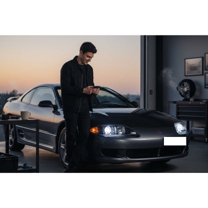 CrazyTheGod Eclipse 1997-1999 Guide LED Angel-Eye Projector Headlight Headlamp Black V1 for Mitsubishi LHD