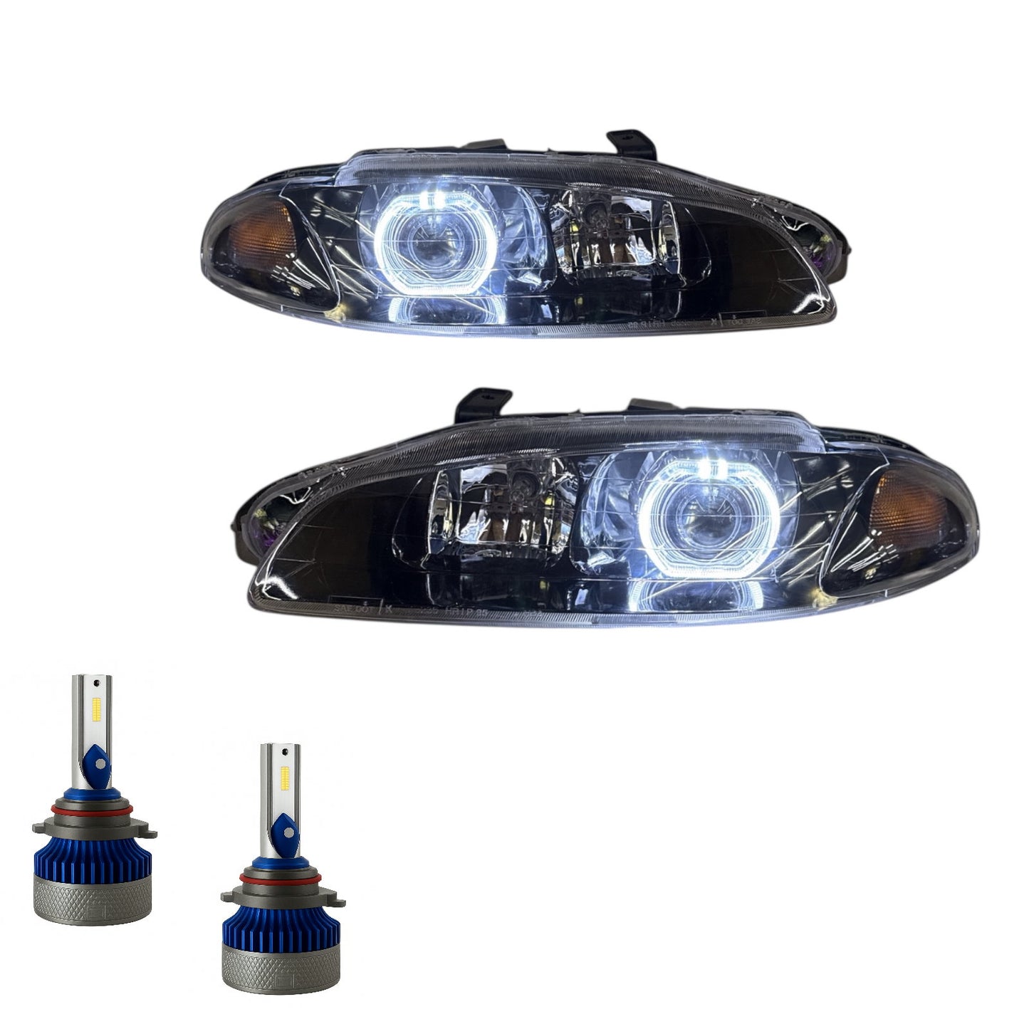 CrazyTheGod Eclipse 1997-1999 Guide LED Angel-Eye Projector Headlight Headlamp Black V2 for Mitsubishi LHD