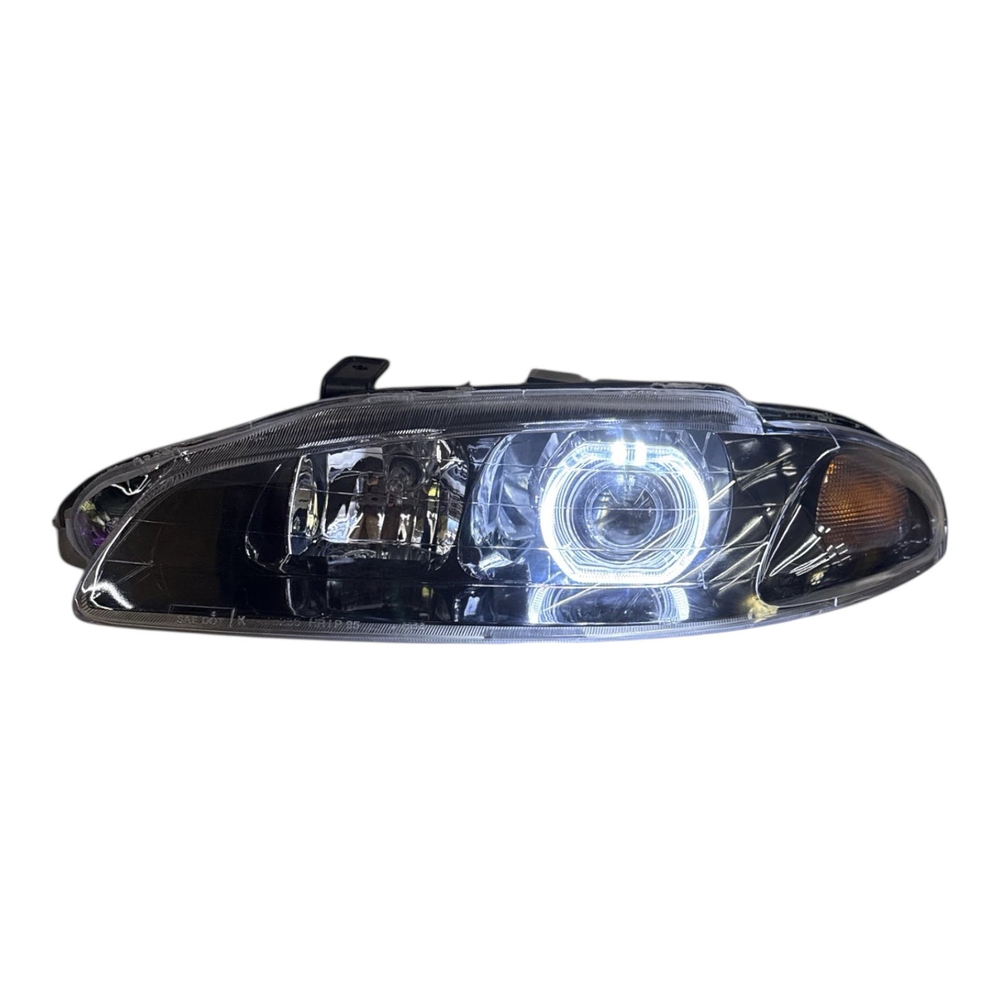 CrazyTheGod Eclipse 1997-1999 Guide LED Angel-Eye Projector Headlight Headlamp Black V2 for Mitsubishi LHD