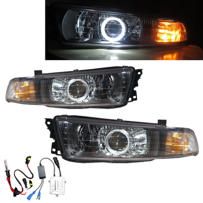 CrazyTheGod Galant Eighth generation 1998-2005 Sedan/Hatchback 4D/5D Guide LED Angel-Eye Projector Headlight Headlamp Black US for Mitsubishi RHD