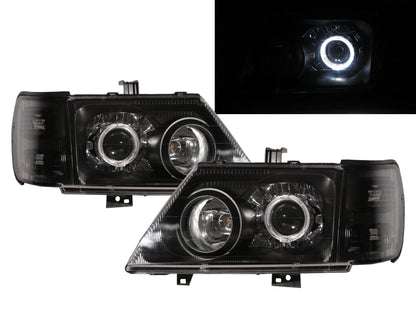 CrazyTheGod Jolie 2001-2003 Wagon/Truck 2D/5D Guide LED Angel-Eye Projector Headlight Headlamp Black for Mitsubishi RHD