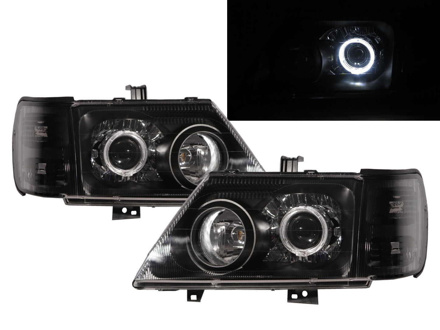 CrazyTheGod Jolie 2001-2003 Wagon/Truck 2D/5D Guide LED Angel-Eye Projector Headlight Headlamp Black for Mitsubishi LHD