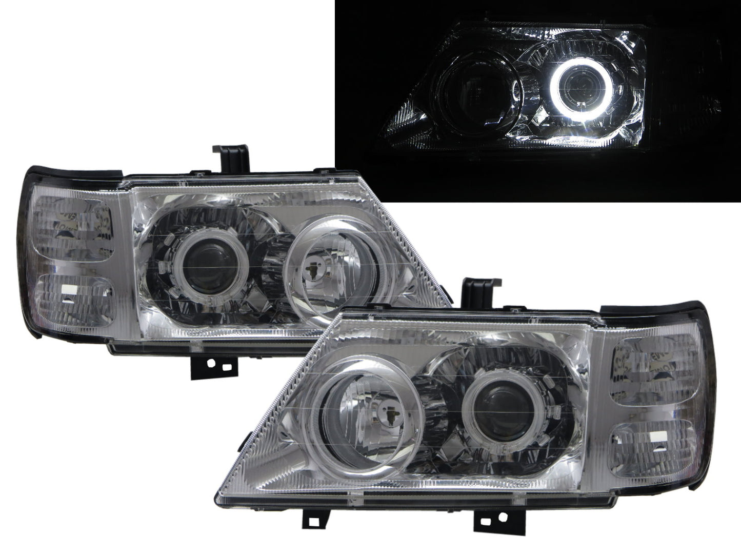 CrazyTheGod Jolie 2001-2003 Wagon/Truck 2D/5D Guide LED Angel-Eye Projector Headlight Headlamp Chrome for Mitsubishi RHD