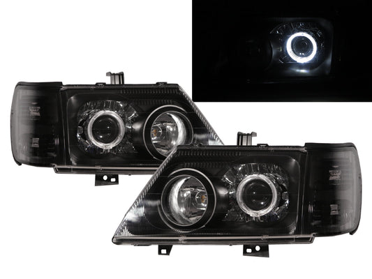 CrazyTheGod Kuda 2001-2003 Wagon/Truck 2D/5D Guide LED Angel-Eye Projector Headlight Headlamp Black for Mitsubishi LHD