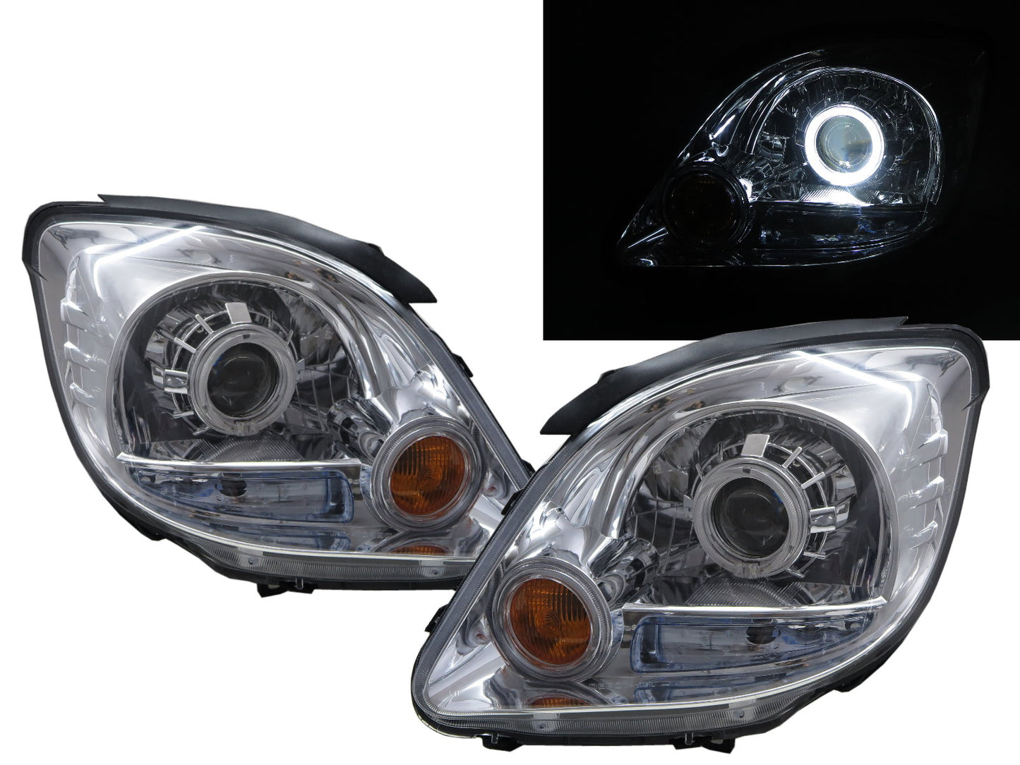 CrazyTheGod Kuda 2004-2008 Wagon/Truck 2D/5D Guide LED Angel-Eye Projector Headlight Headlamp Chrome for Mitsubishi RHD