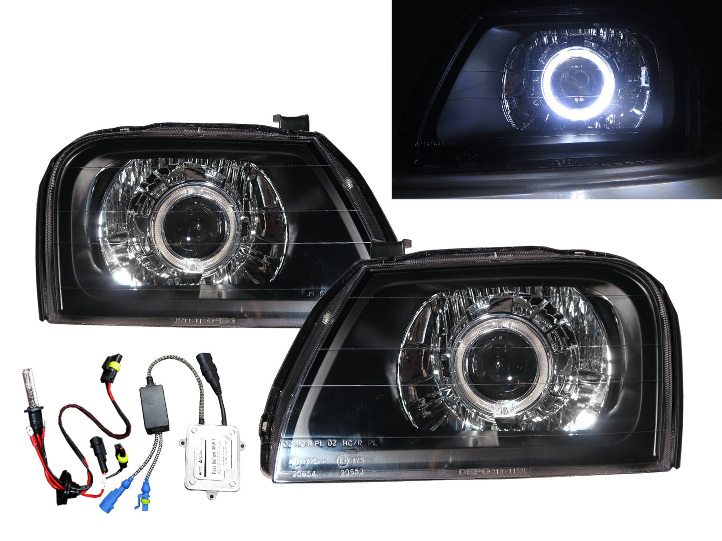 CrazyTheGod L200 First generation 1996-2001 Wagon/Pickup 2D/4D/5D Guide LED Angel-Eye Projector HID Headlight Headlamp Black for Mitsubishi LHD