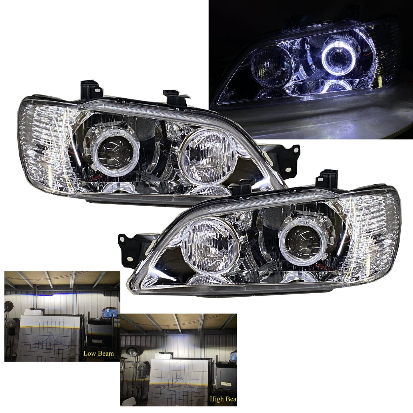 CrazyTheGod Lancer CEDIA/CG 2001-2003 Wagon/Sedan 4D/5D Guide LED Angel-Eye Projector Headlight Headlamp Chrome EU for Mitsubishi RHD