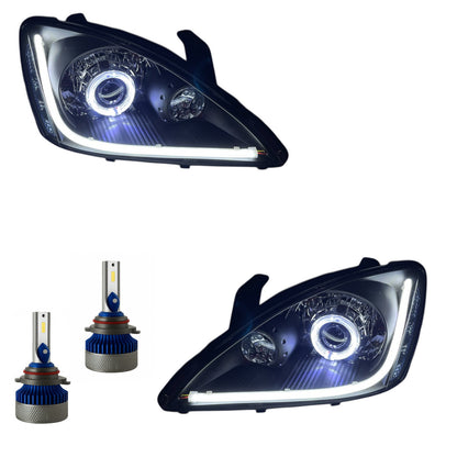 CrazyTheGod Lancer CH/LS/ES/RALLIART/CEDIA 2003-2007 Sedan/Wagon 4D/5D LED Strip Dynamic Style Headlight Headlamp Black EUROPE V1 for Mitsubishi LHD