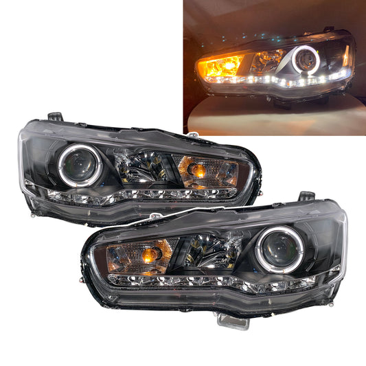 CrazyTheGod Lancer CY2A 2008-2016 Sedan/Hatchback 4D/5D Angel-Eye Projector R8Look Headlight Headlamp Black for Mitsubishi LHD