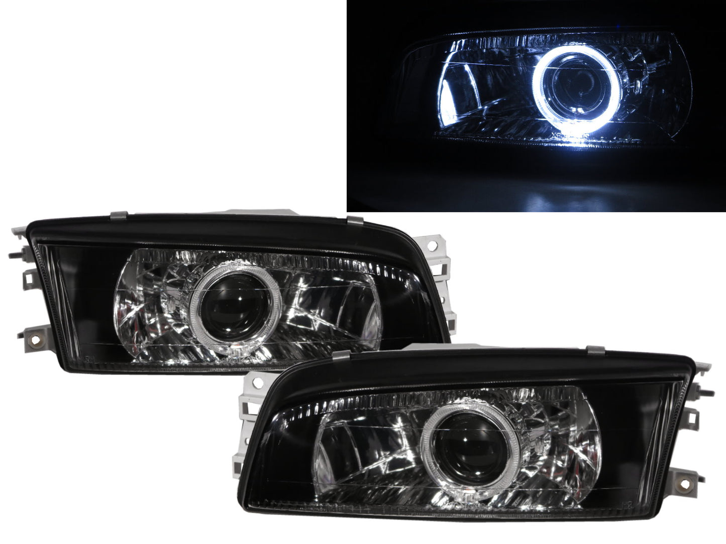 CrazyTheGod LANCER EVO EVOLUTION EVO 4 Fourth generation 1996-1998 Sedan 4D Guide LED Angel-Eye Projector Headlight Headlamp Black for Mitsubishi RHD