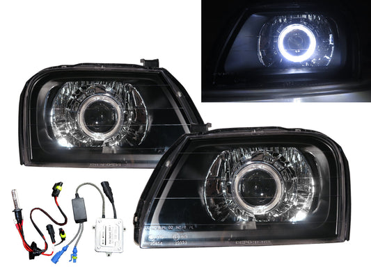 CrazyTheGod Magnum 1996-2001 Wagon/Pickup 2D/4D/5D Guide LED Angel-Eye Projector HID Headlight Headlamp Black for Mitsubishi RHD