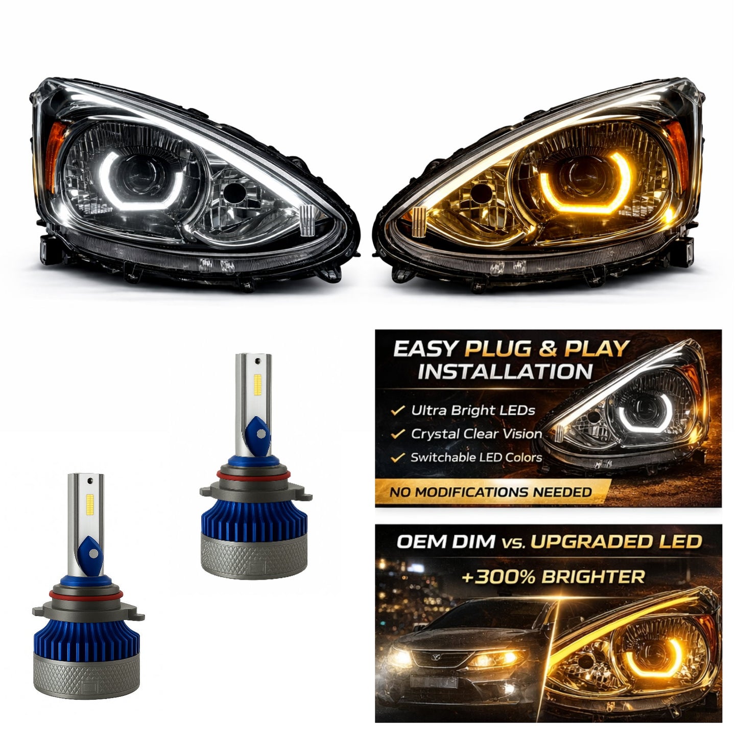 CrazyTheGod Mirage Sixth generation 2014-2020 Pre-Facelift Hatchback Dual LED Bar Headlight Headlamp Black for Mitsubishi RHD