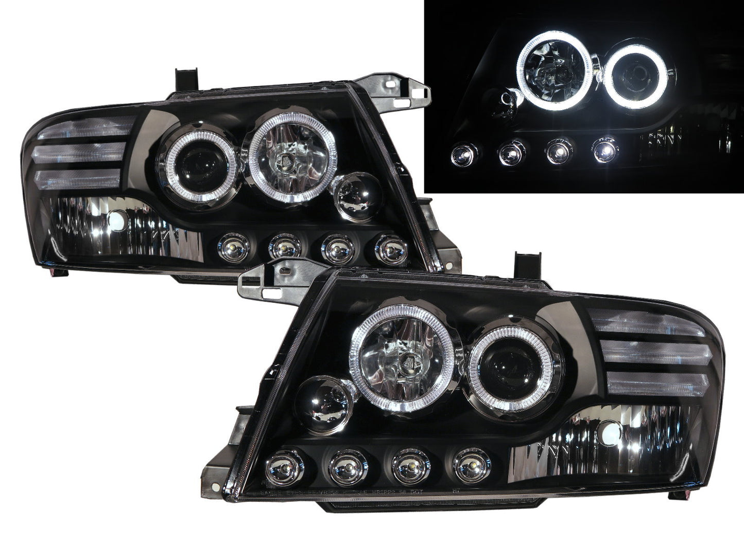 CrazyTheGod Montero 2000-2006 SUV 2D/4D SuperHalo Projector Headlight Headlamp Black for Mitsubishi RHD