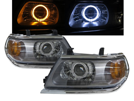 CrazyTheGod Pajero Sport First generation 2000-2006 Wagon 5D Guide LED Angel-Eye Projector Headlight Headlamp Chrome US for Mitsubishi RHD