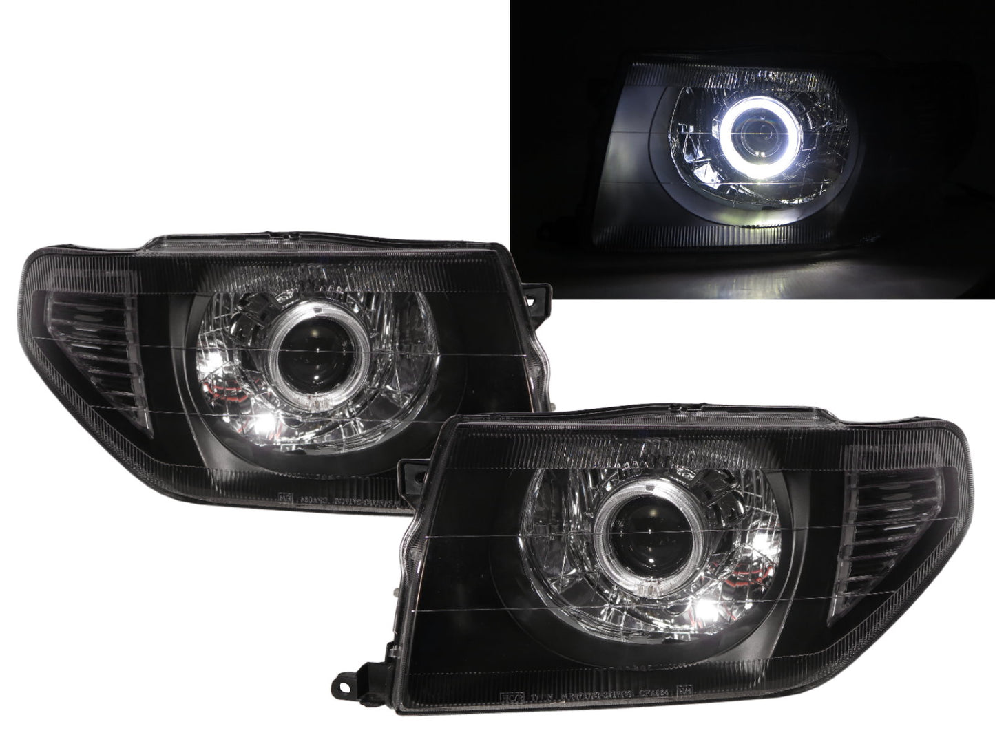 CrazyTheGod Shogun Pinin ไฟหน้าโปรเจคเตอร์ LED Angel-Eye สำหรับรถ SUV 3D/5D Guide ปี 1998-2015 สีดำ สำหรับ Mitsubishi LHD