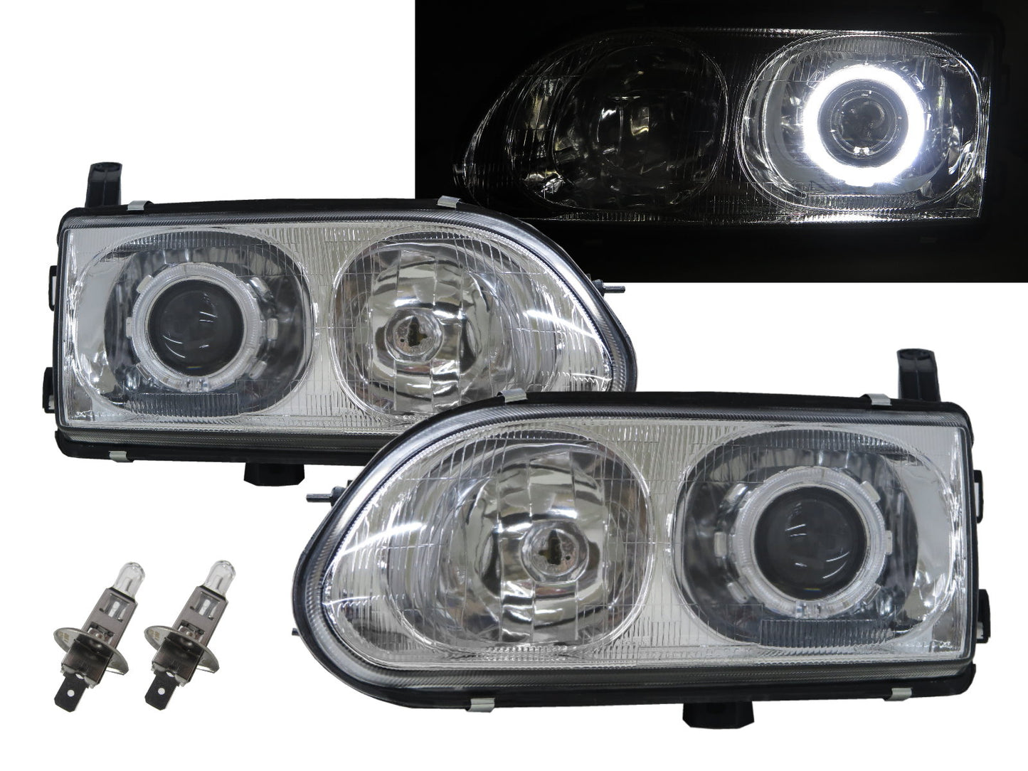 CrazyTheGod Space Gear L400 Fourth generation 1998-2007 Minibus/VAN/Pickup 2D/4D Guide LED Angel-Eye Headlight Headlamp Chrome for Mitsubishi RHD