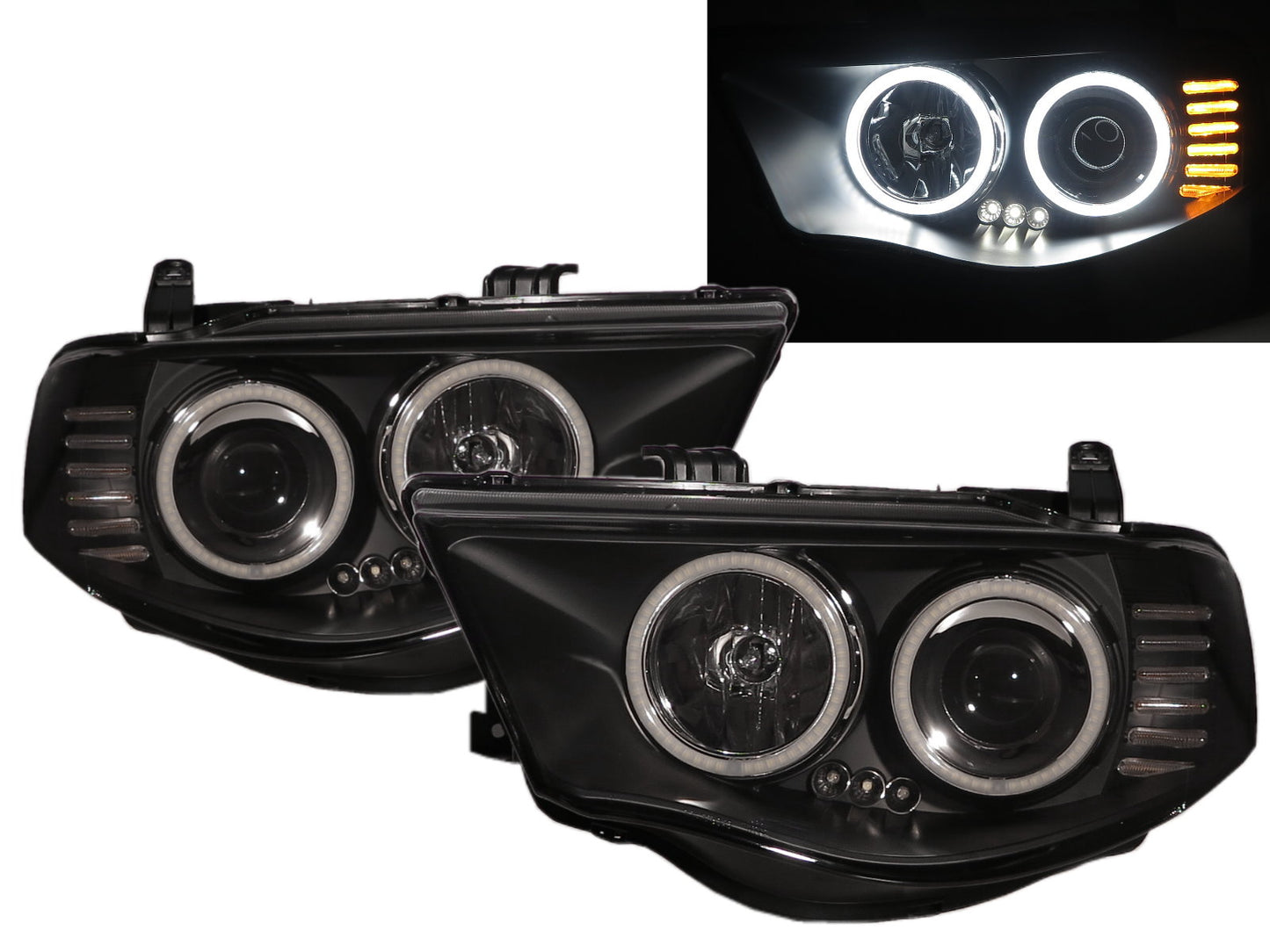 CrazyTheGod SPORTERO 2005-2014 Pickup Truck/Ute/Bakkie 2D/4D LED Halo Projector Headlight Headlamp Black for Mitsubishi RHD