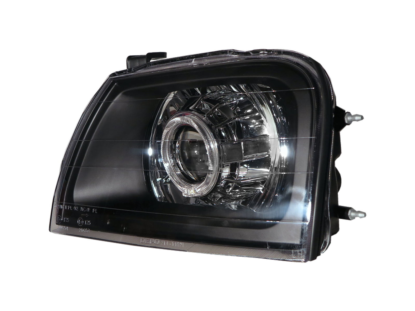 CrazyTheGod Storm ไฟหน้า LED Angel-Eye Projector HID สำหรับรถกระบะ/รถบรรทุก ปี 1996-2001 สีดำ สำหรับ Mitsubishi RHD