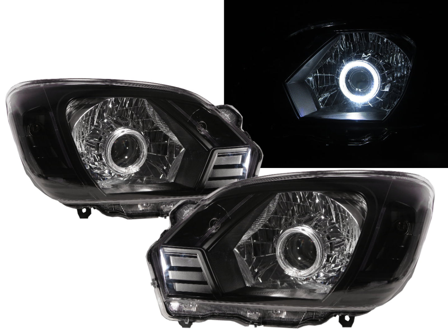 CrazyTheGod Veryca ไฟหน้ารถบรรทุก 2D/4D Guide LED Angel-Eye สีดำ สำหรับ Mitsubishi RHD ปี 2013-ปัจจุบัน