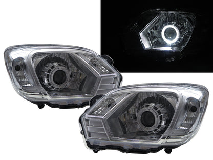 CrazyTheGod Veryca ไฟหน้ารถบรรทุก 2D/4D Guide LED Angel-Eye โครเมียม สำหรับ Mitsubishi LHD ปี 2013-ปัจจุบัน