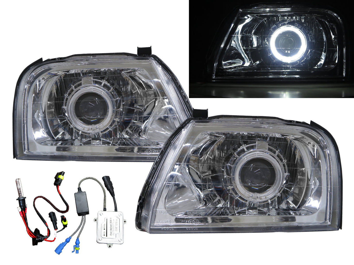 CrazyTheGod TRITON L200 1996-2001 Wagon/Pickup 2D/4D/5D Guide LED Angel-Eye Projector ไฟหน้า HID โครเมียมสำหรับ Mitsubishi LHD