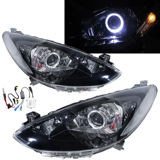 CrazyTheGod Mazda2/Demio DE Third generation 2008-2014 Hatchback 3D/5D Guide LED Angel-Eye Projector HID Headlight Headlamp Black for MAZDA LHD