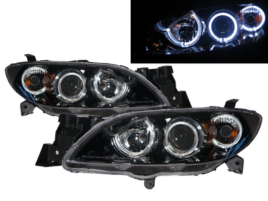 CrazyTheGod Mazda3/Axela BK First generation 2003-2009 Sedan 4D Guide LED Angel-Eye Projector Headlight Headlamp Black for MAZDA RHD