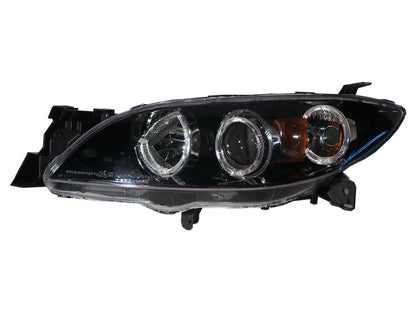 CrazyTheGod Mazda3/Axela BK First generation 2003-2009 Sedan 4D Guide LED Angel-Eye Projector Headlight Headlamp Black for MAZDA RHD