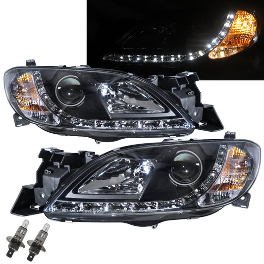 CrazyTheGod Mazda3/Axela BK First generation 2003-2008 Sedan 4D Projector LED R8Look Headlight Headlamp Black US for MAZDA LHD