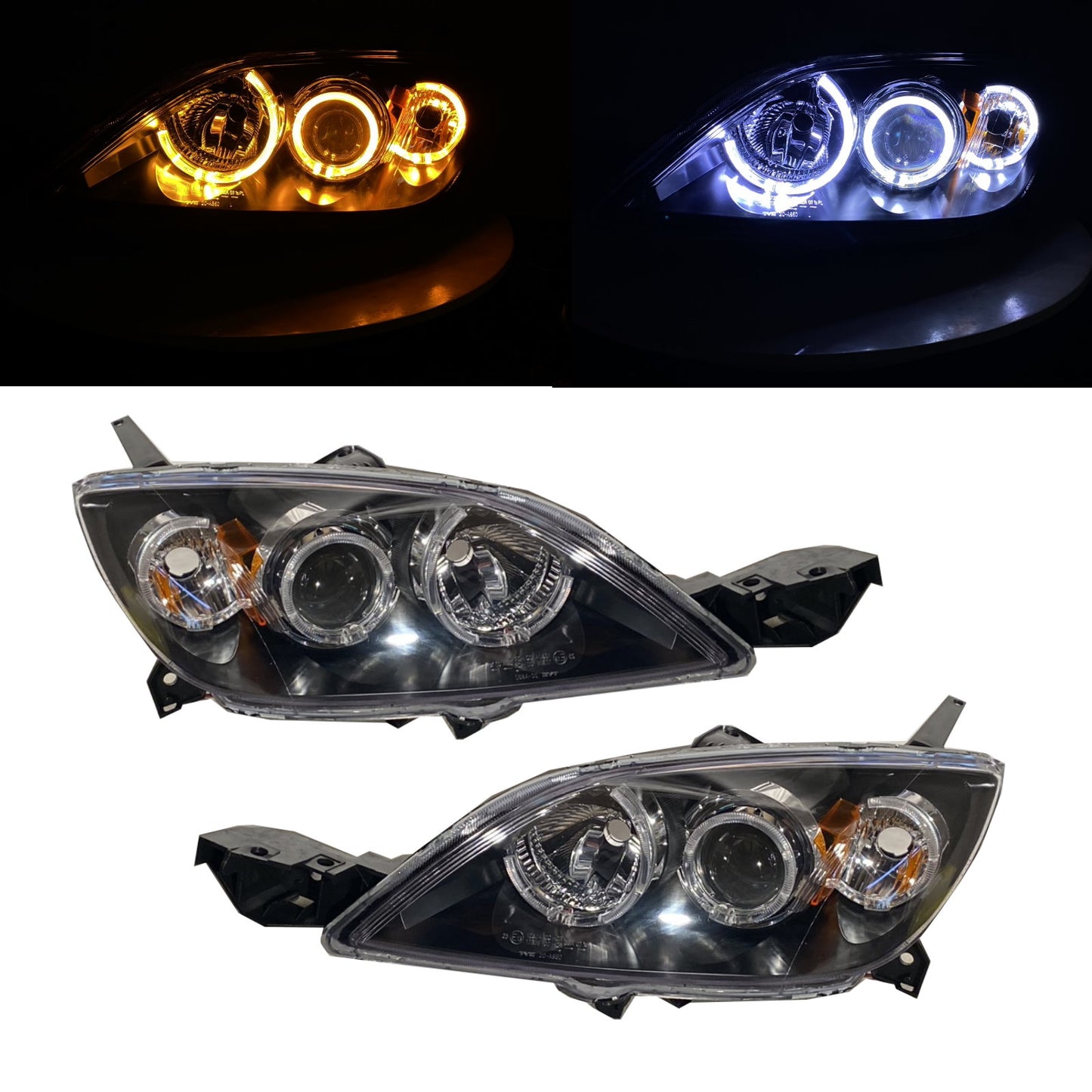 CrazyTheGod Mazda3/Axela BK 2003-2009 Hatchback 5D Guide LED Angel-Eye Headlight Headlamp Black for MAZDA LHD