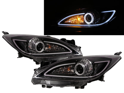 CrazyTheGod Mazda3/Axela BL Second generation 2009-2013 Sedan/Hatchback 4D/5D Guide LED Angel-Eye Projector R8Look Headlight Headlamp Black EU for MAZDA RHD