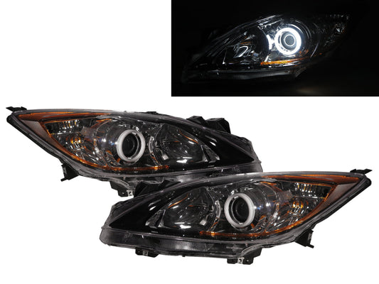 CrazyTheGod Mazda3/Axela BL Second generation 2009-2013 Sedan/Hatchback 3D/4D Cotton Halo Projector Headlight Headlamp W/ Motor Black for MAZDA RHD